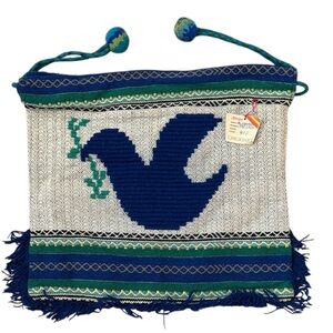 New Handmade Wool Blend Drawstring Blanket Bag Purse Dove Olive Branch 15x15